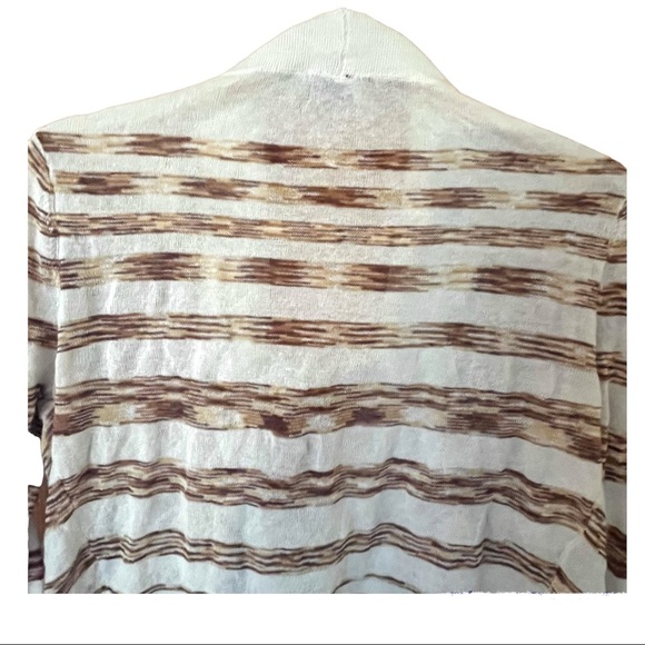 AVA Women’s Cardigan Cream Brown Taupe Stripe Long Sleeve Waterfall Soft Sz S - Picture 4 of 10